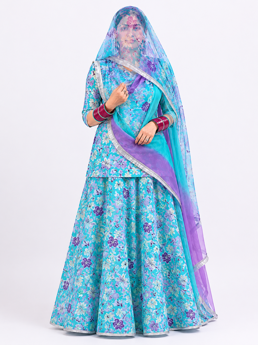 Sky Blue Floral Poshak