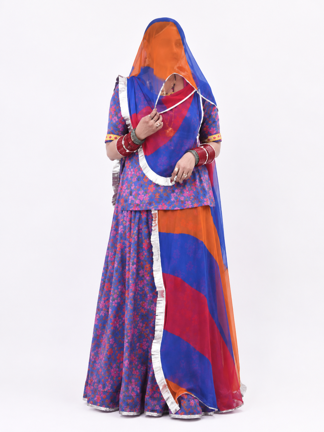 Royal Blue Orange Leheriya Poshak