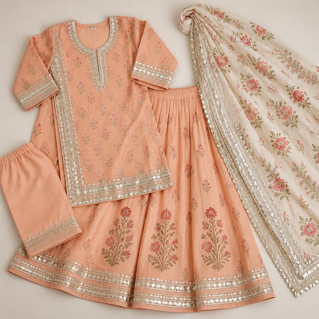 Peach Block Print Poshak