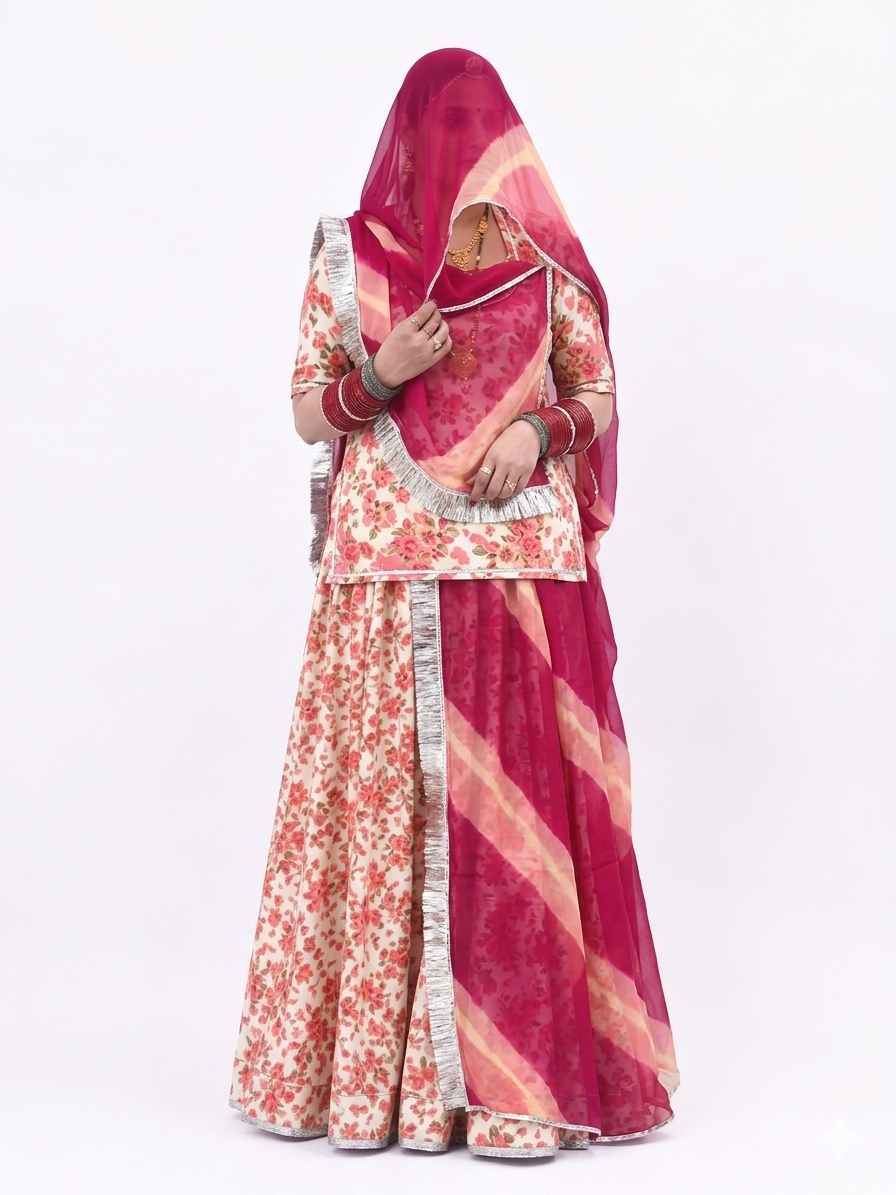 Pink Floral Leheriya Poshak