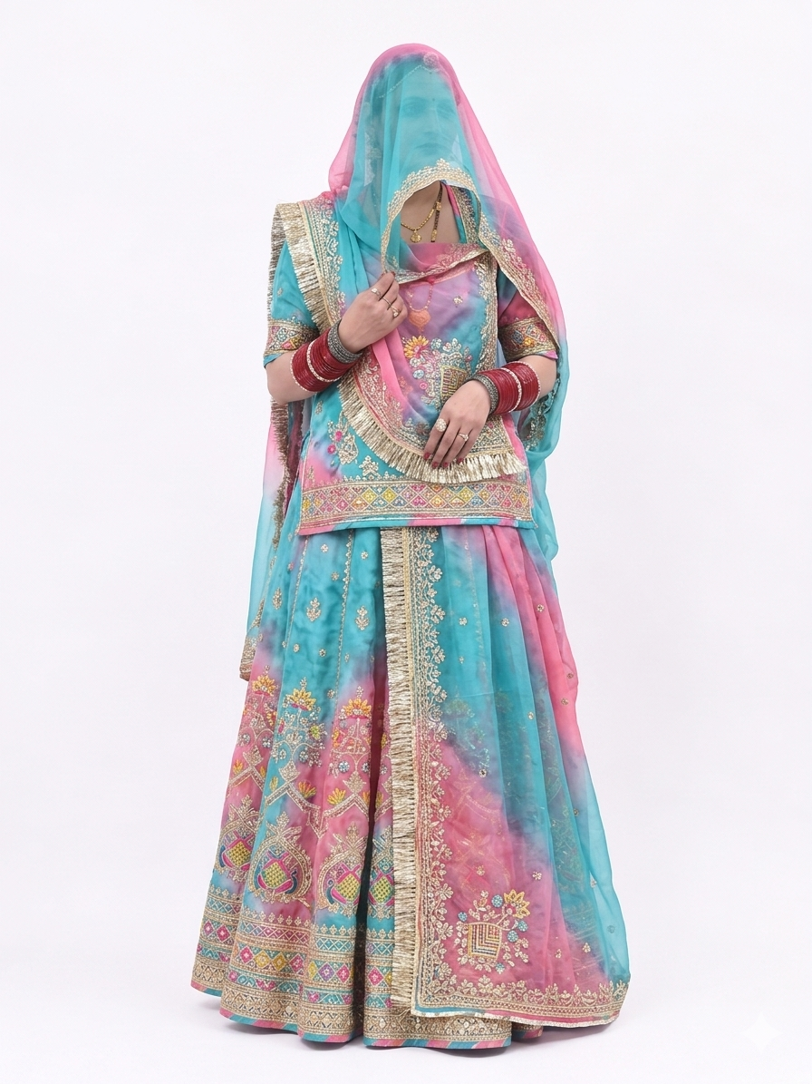 Turquoise Pink Rajputi Poshak