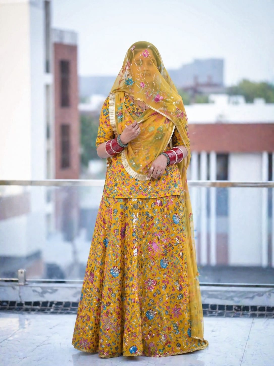 Sunshine Yellow Floral Poshak